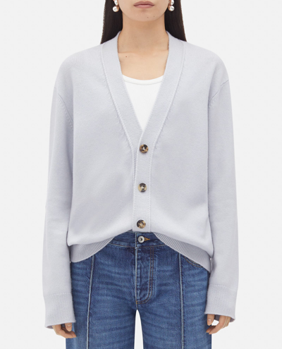 Bottega Veneta Classic Cashmere Cardigan With Intrec Patches In Blue