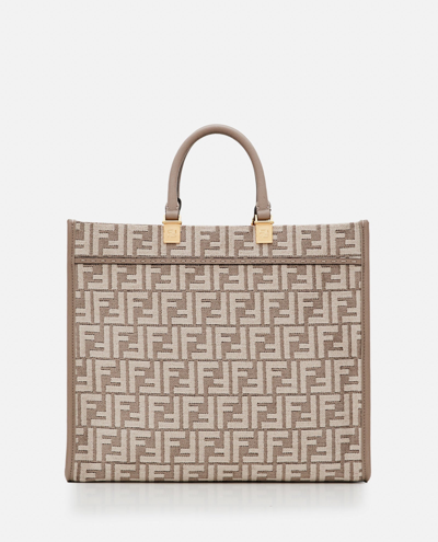 Fendi Chenille Ff Sunshine Tote Monogram In Grey