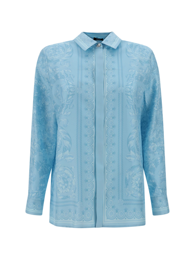 Versace Shirt In Pale Blue