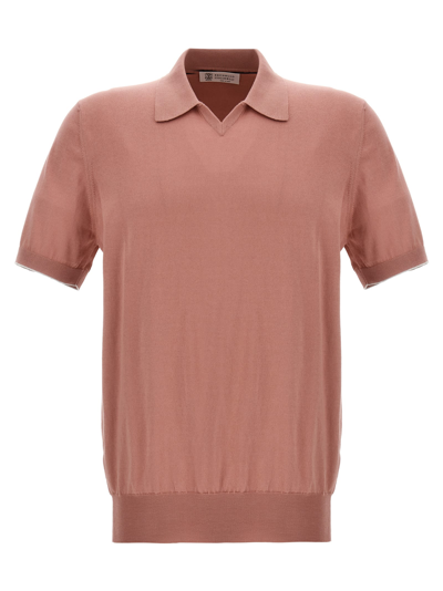 Brunello Cucinelli Knitted Polo Shirt In Pink