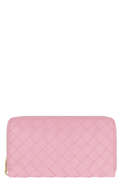Bottega Veneta Intrecciato Zip Around Wallet In Pink
