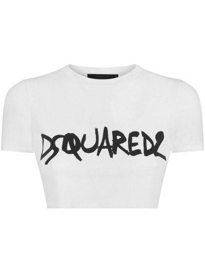 Dsquared2 Logo Printed Cropped T In White