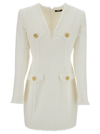 Balmain Button-embellished Tweed Minidress In White
