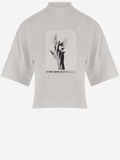 Palm Angels Crop T-shirt With Print In White