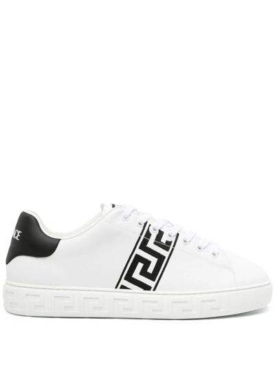 Versace Trainer Calf Leather In White Black