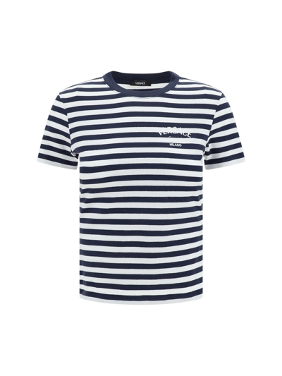 Versace Nautical Stripe T-shirt In White/navy/multicolor