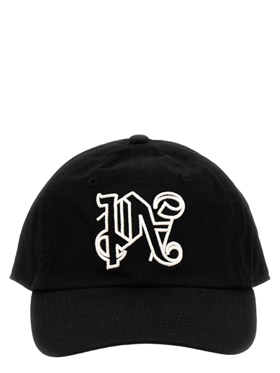 Palm Angels Monogram Embroidered Baseball Cap In White/black