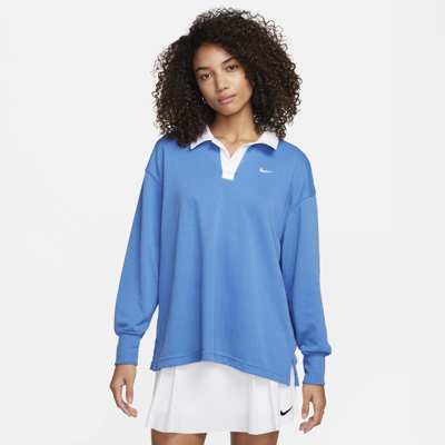 Nike Women's  Sportswear Essential Oversized Long-sleeve Polo In Blue