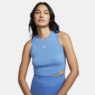 Nike Women's  Sportswear Chill Knit Tight Cropped Mini-rib Tank Top In Blue
