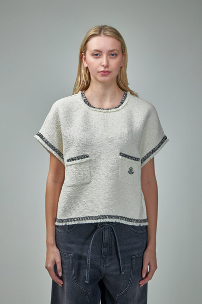 Moncler Short-sleeve Tweed T-shirt In Cream