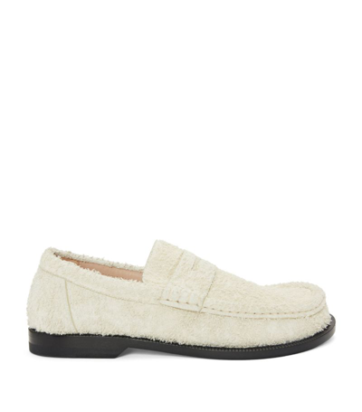 Loewe Brushed Suede Campo Loafers In Neutrals