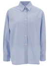 LOW CLASSIC LIGHT BLUE RELAXED STRIPED SHIRT WITH EMBROIDERED LOGO IN COTTON WOMAN
