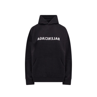 Balenciaga Logo Hooded Sweatshirt In Black