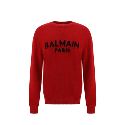 Balmain Merino Sweater In Rouge/noir