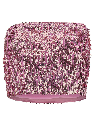 ROTATE BIRGER CHRISTENSEN PINK CROP TOP WITH ALL-OVER SEQUINS IN RECYCLED FABRIC WOMAN