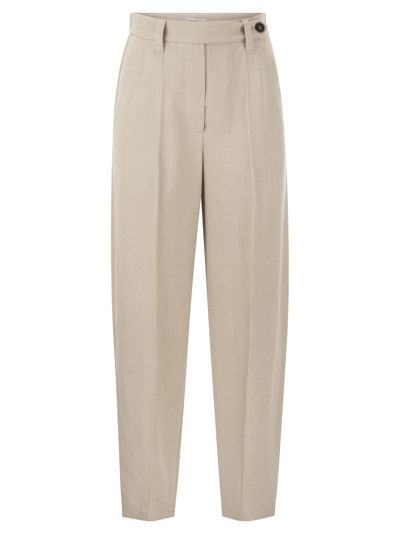 Brunello Cucinelli Linen-blend Full Leg Trousers In C9593 Greybeige