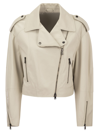 BRUNELLO CUCINELLI BRUNELLO CUCINELLI NAPPA LEATHER BIKER WITH SHINY DETAILS