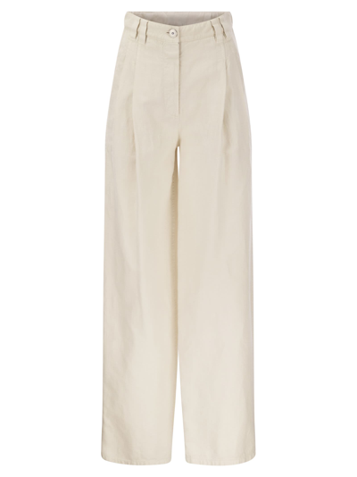 Brunello Cucinelli Relaxed Trousers In Garment Dyed Cotton Linen Cover Up In Chalk