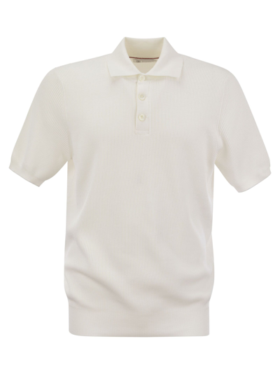 Brunello Cucinelli Ribbed Cotton Polo-style Jersey In White