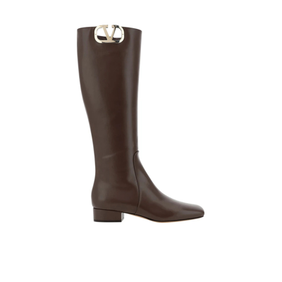 Valentino Garavani Vlogo Knee High Boot In Brown