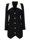 Balmain Long-sleeve Buttoned Grain De Poudre Short Dress In White/black