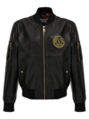 Versace Jeans Couture Black V-emblem Leather Bomber Jacket In Black