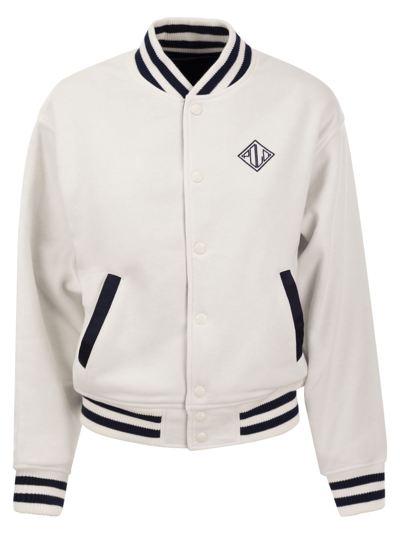 Polo Ralph Lauren Double-sided Bomber Jacket With Rl Logo In White/blue