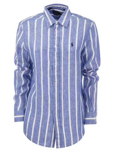 Polo Ralph Lauren Relaxed-fit Linen Striped Shirt In Blue/white
