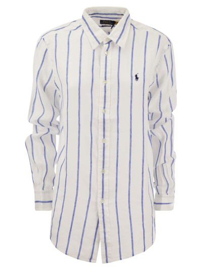 Polo Ralph Lauren Relaxed-fit Linen Striped Shirt In White/blue