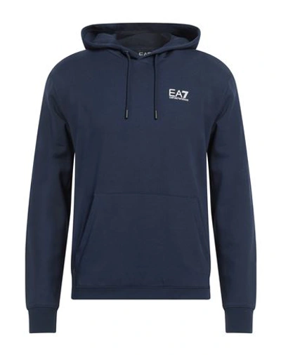 Ea7 Man Sweatshirt Midnight Blue Size Xl Cotton, Elastane In Blue