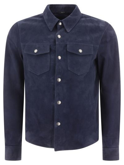 Tom Ford Suede Jacket With Flap Pockets In Blue