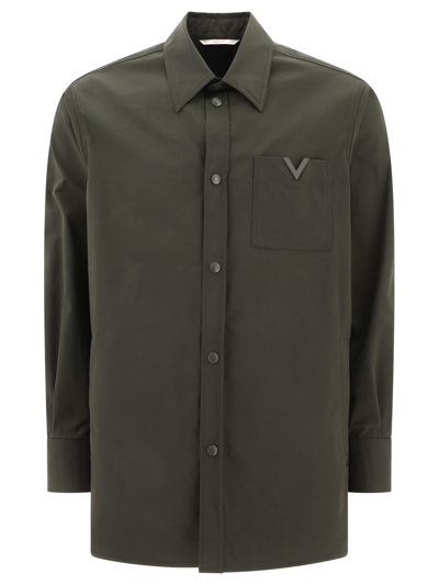 Valentino Branded-hardware Patch-pocket Regular-fit Woven Shirt In Olive
