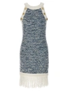 Balmain Fringed Denim Tweed Dress