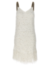 BALMAIN FRINGED TWEED DRESSES WHITE