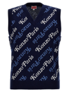 Kenzo Mens Midnight Blue X Verdy Logo-intarsia V-neck Cotton-blend Jumper In Dark Blue