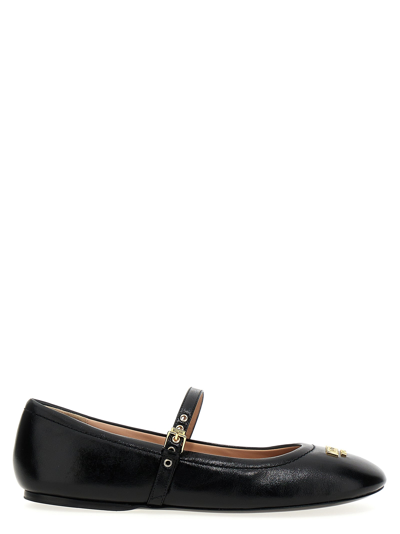 Moschino Logo-plaque Leather Ballerina Shoes In Black