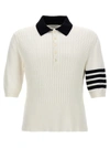 THOM BROWNE PLACED BABY CABLE RIB POLO WHITE/BLACK