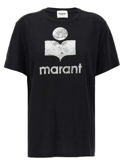 Marant Etoile Zewel Logo Linen T-shirt In Black