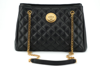 VERSACE BLACK QUILTED NAPPA LEATHER MEDUSA TOTE HANDBAG