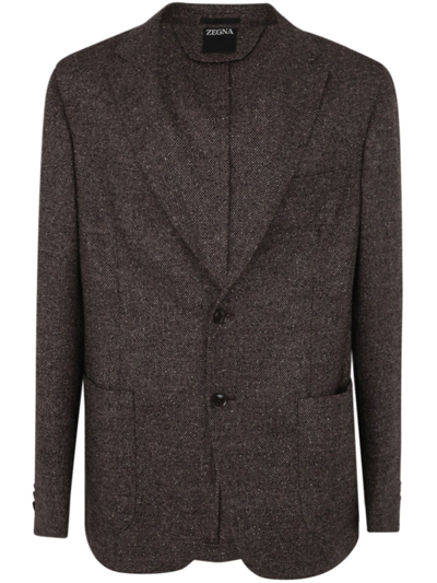 Zegna Wool And Silk Blend Jacket In Brown