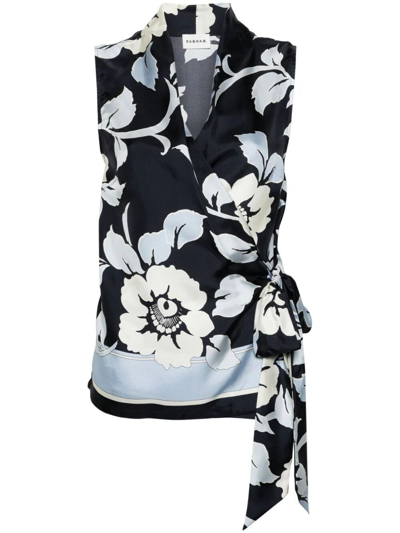 P.a.r.o.s.h Fantasia Silk Wrap Blouse In Blue