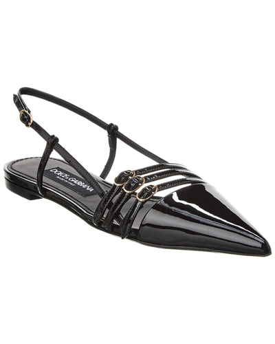 Dolce & Gabbana Dg Logo Leather Slingback Flat In Black