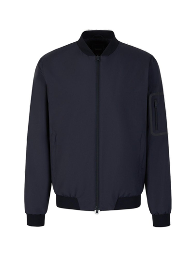 Herno Long Sleeved Zipped Bomber Jacket In Blue