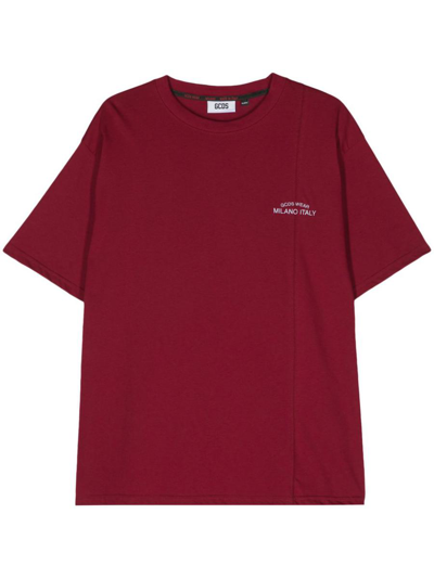 Gcds Cotton T-shirt With Embroidered Logo  Burgundy Red Lightweight Cotton Jersey Stitching With Emb