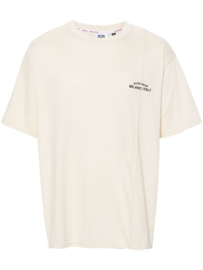 GCDS GCDS COTTON T-SHIRT WITH EMBROIDERED LOGO