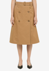 Burberry Baleigh Button-front Belted Midi Skirt In Beige