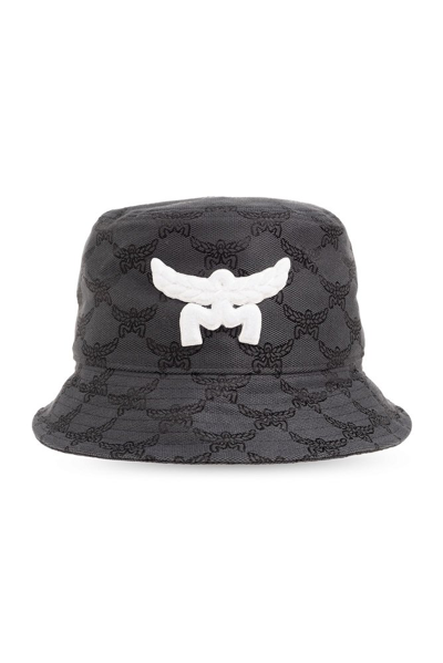 Mcm Monogram-jacquard Denim Bucket Hat In Grey