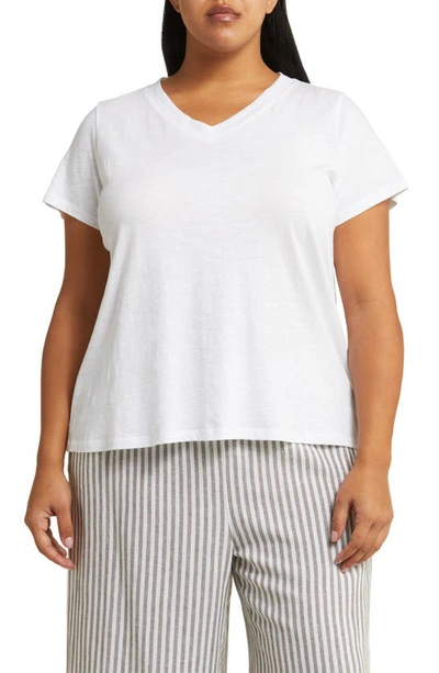 Eileen Fisher V-neck Organic Cotton T-shirt In White