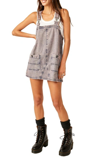 Free People Denim Dungaree Minidress In Pink Dreams Wash