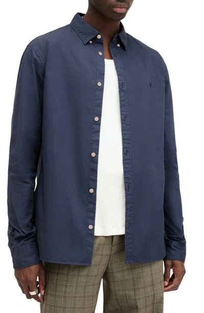 Allsaints Hawthorne Ramskull Stretch Fit Shirt In Admiral Blue